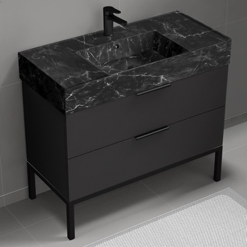 Modern Black Bathroom Vanity, 40 Inch, Marble Style Sink, Free Standing Modern Black Bathroom Vanity, 40 Inch, Marble Style Sink, Free Standing Nameeks DERIN896